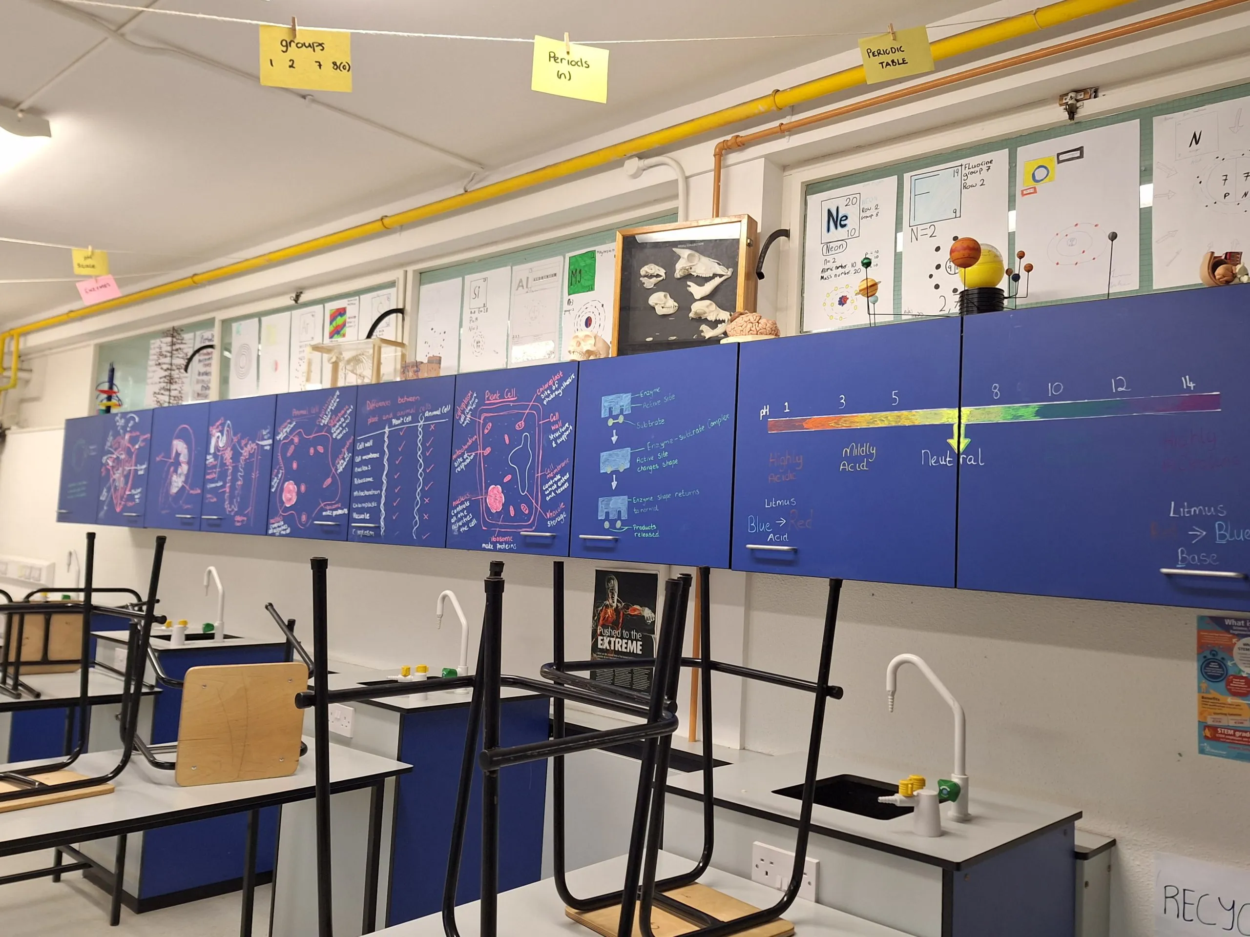 A De La Salle science laboratory with blue benches